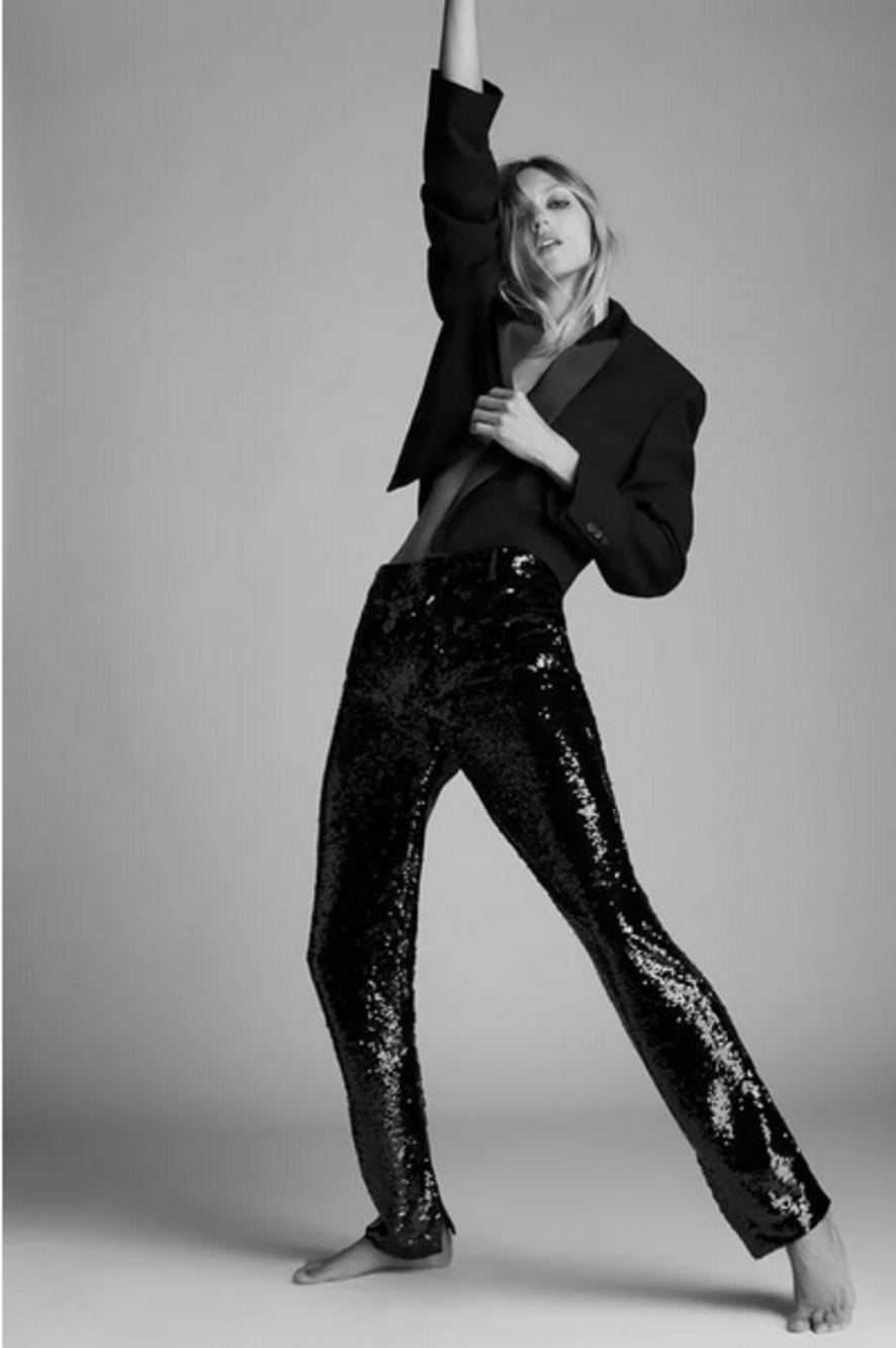 Black Zara High-Waisted Sequin Pants w/ Side-Slit Hem (NWT)